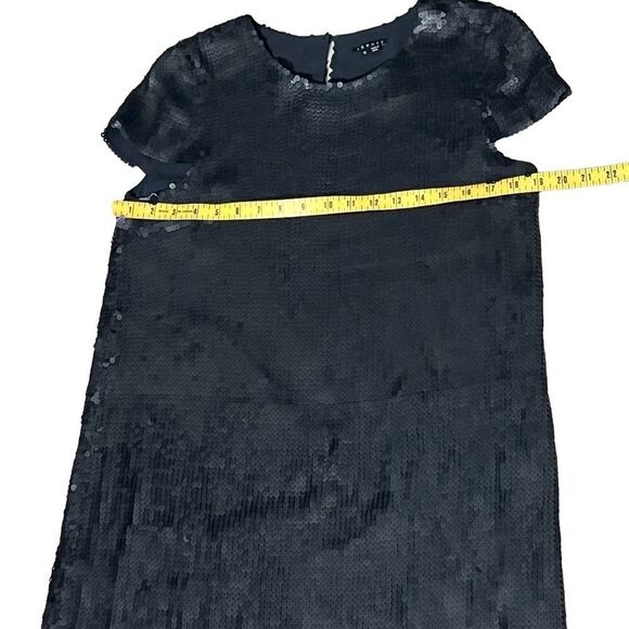 THEORY Sequin Dress Black Silk Maryanka Matte Stretch Mini Cap Sleeves A Line 10 - Picture 7 of 9